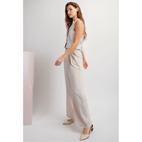 NWT Vanilla Oat High Waist Wide Straight Leg Classic Trouser - Picture 2 of 3